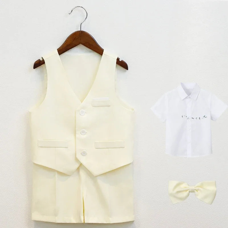 Boys Elegant Formal Vest Shorts Suit Set for Summer Events
