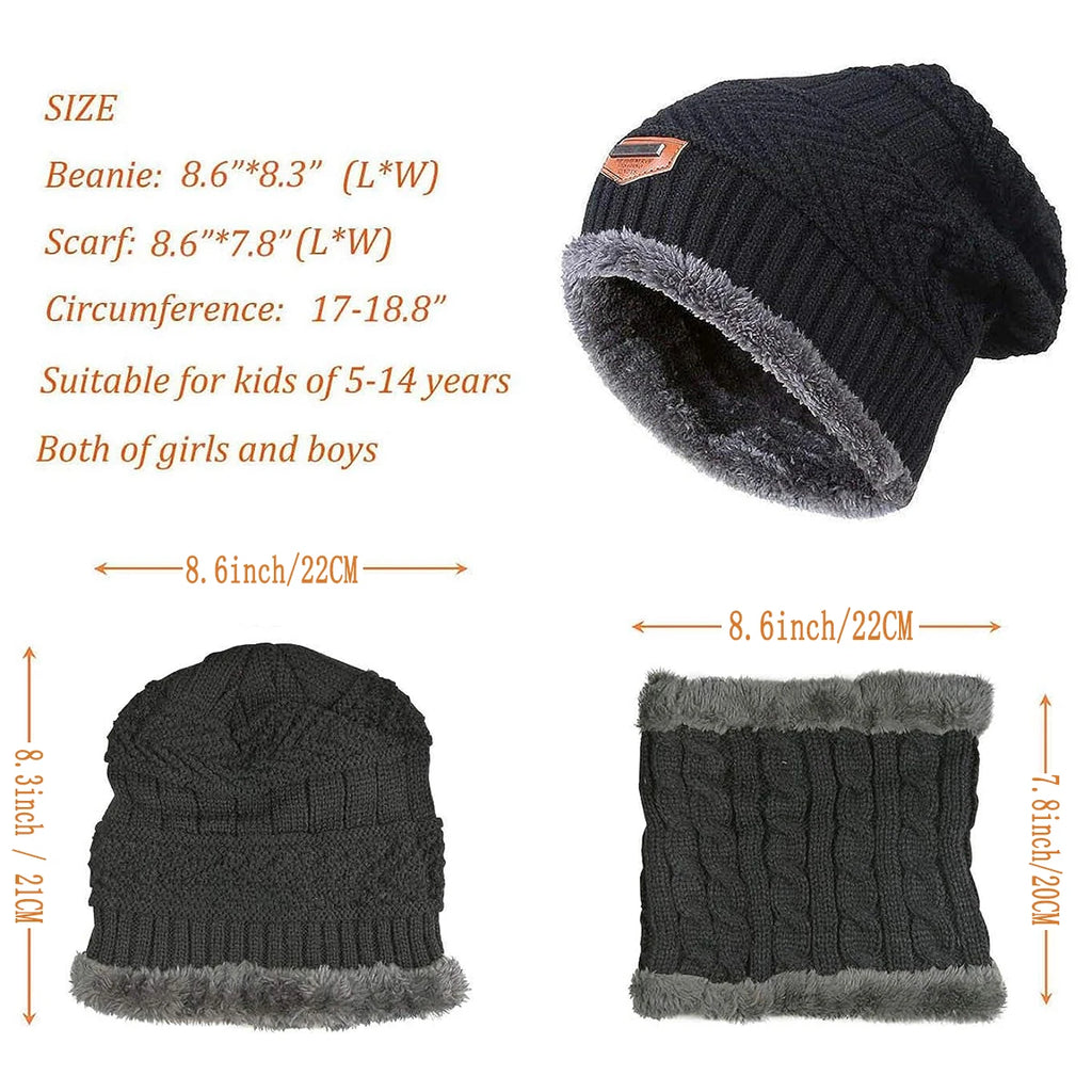 Kids Knitted Hat Scarf Set for 4-6 Years Unisex Polyester