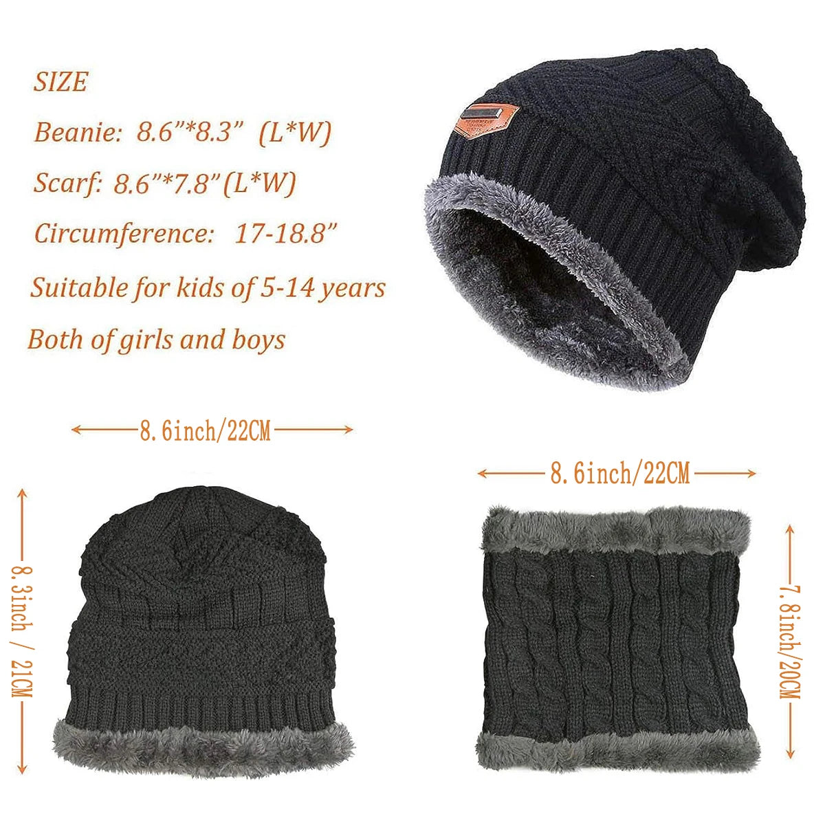 Kids Knitted Hat Scarf Set for 4-6 Years Unisex Polyester