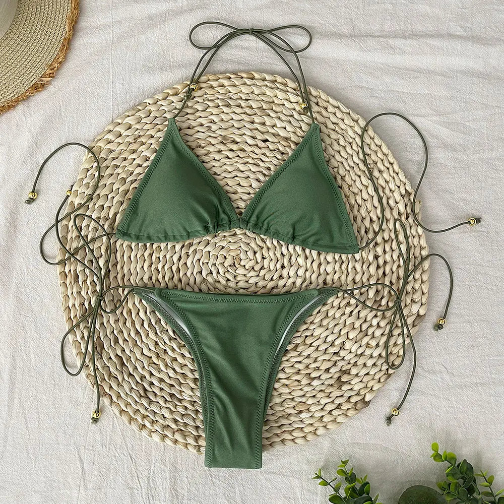 Micro Bikini Set for Women in Solid Polyester with Low Waist