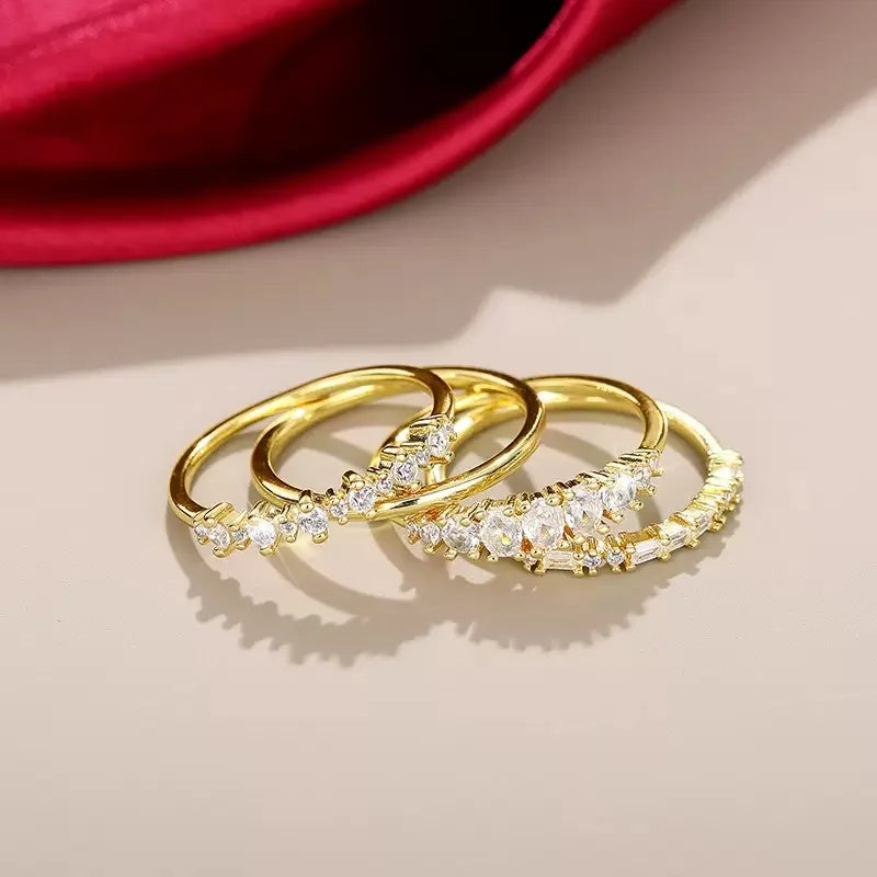 14k Gold Plated Stacking Rings Set with Zirconia for Women