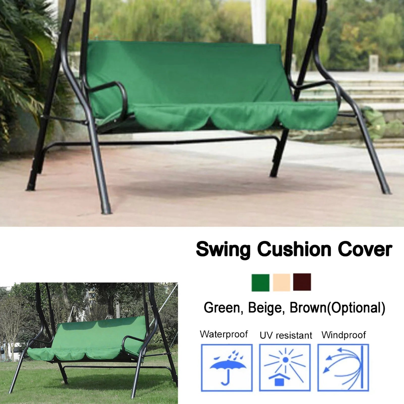 150 x 50 x 10 Outdoor Swing Cushion Cover for Three-Seat Hammock