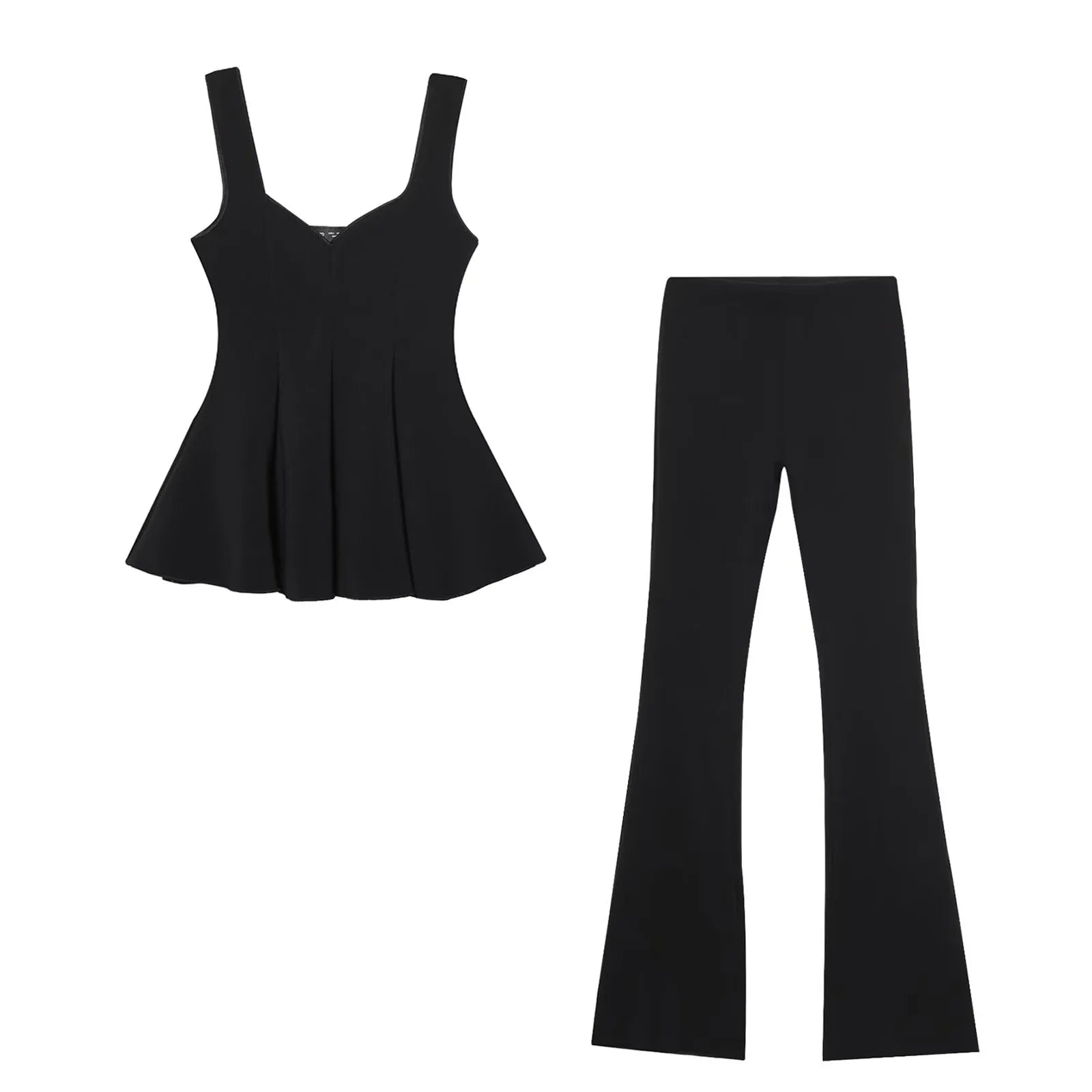 Stylish Sleeveless Top and High Waist Flare Trousers Set