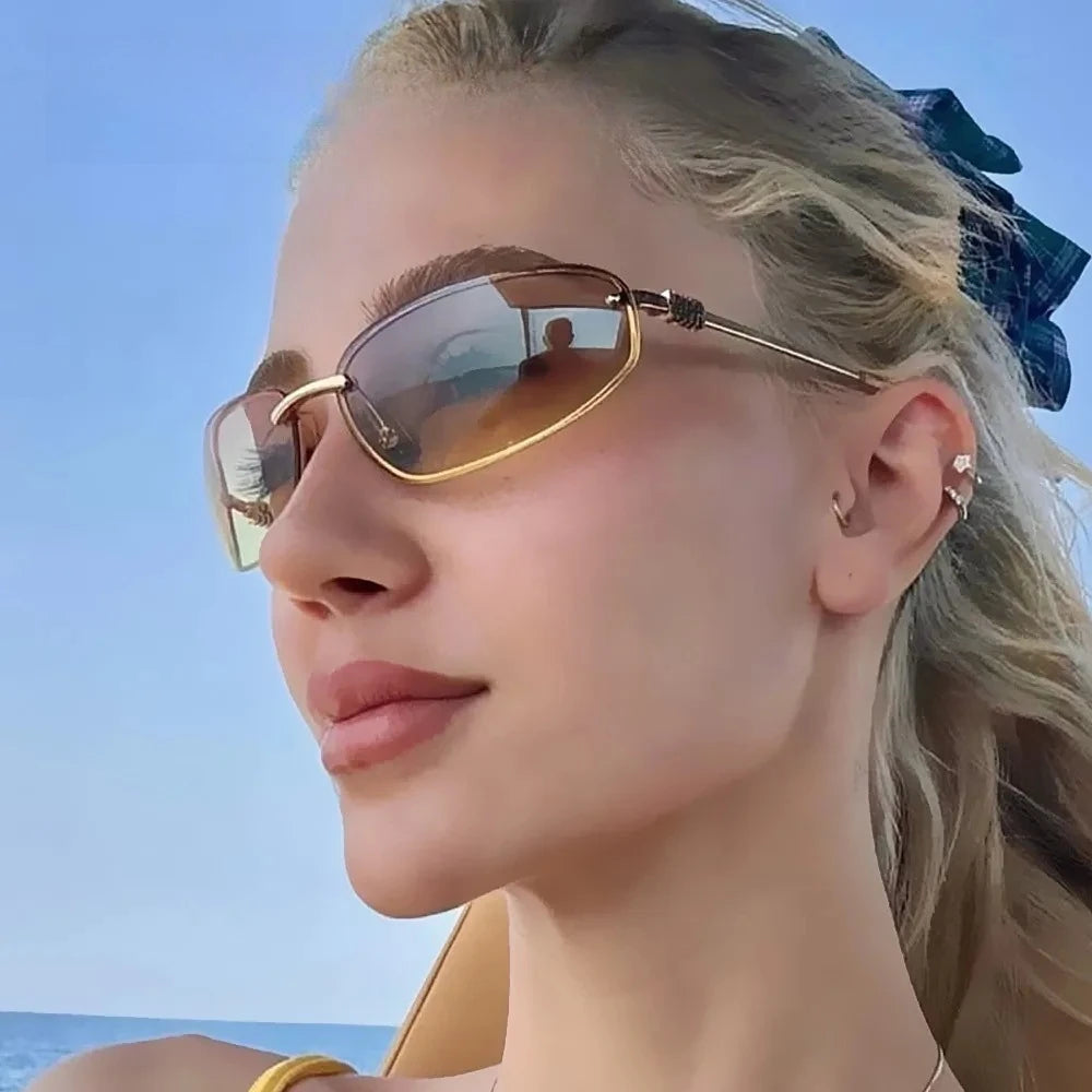 Gradient Alloy Sunglasses for Women in Silver Rectangle Style
