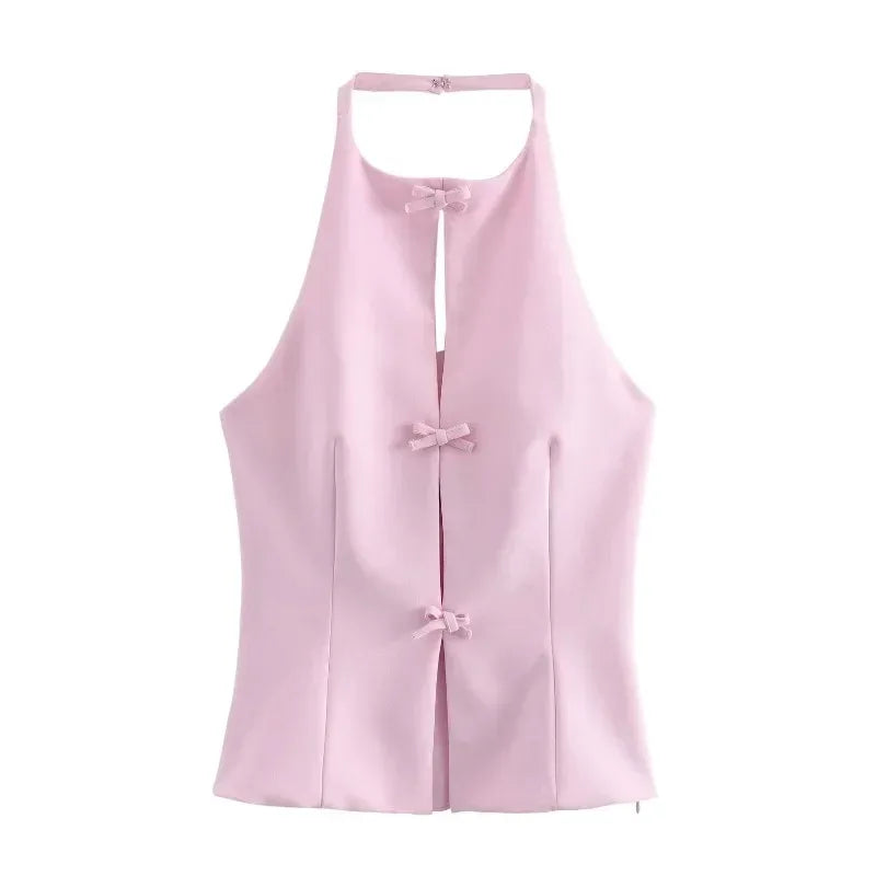 Tuularose Women's Summer Bow Backless Halter Tank Top