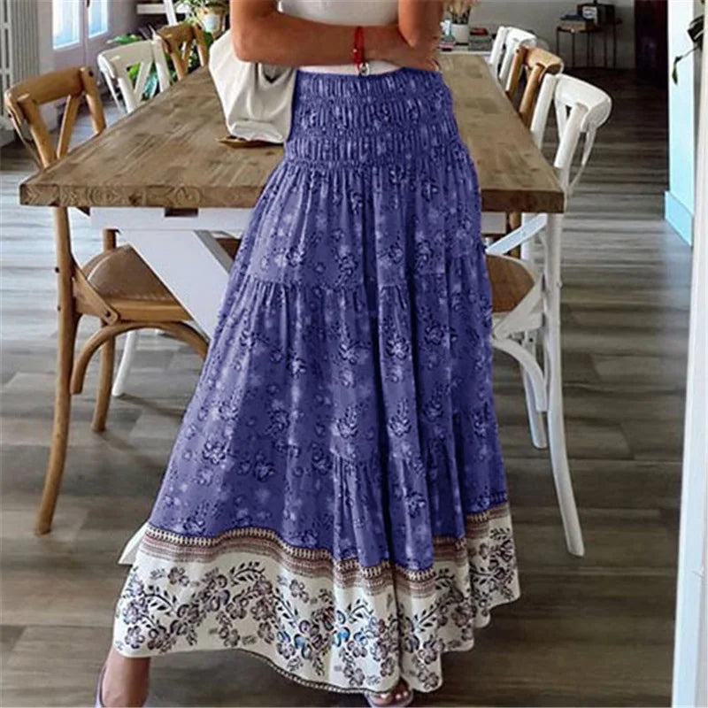 Casual Bohemian Floral Print Skirt for Women