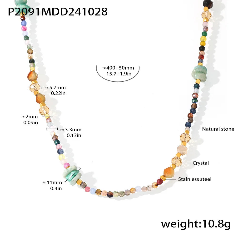 Colorful Stainless Steel Necklace with Irregular Crystal Stones