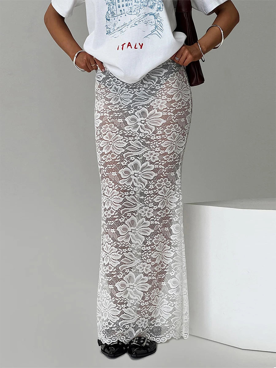 Elegant Women's Ankle-Length Lace Floral Skinny Skirt