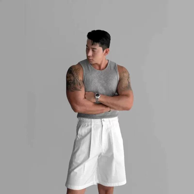 New Cotton Men's Casual Vest Solid Color Simple Fit Sports Fitness T-shirt Sumer Middle-aged Casual Sleeveless Shirt
