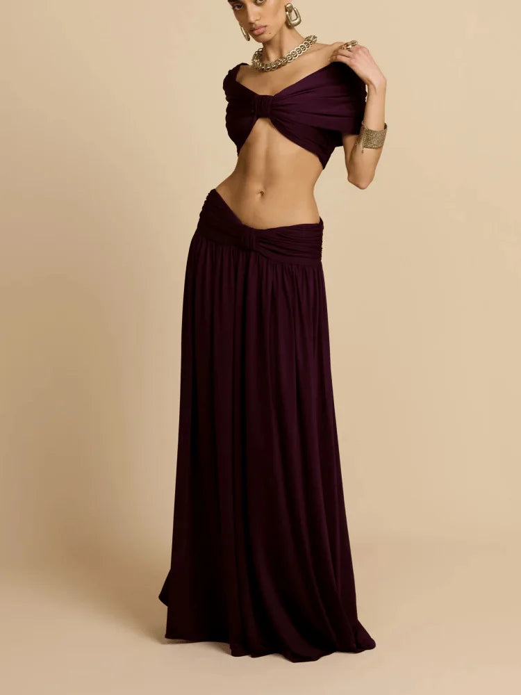 Stylish Women's Two Piece Outfit with High Waist Draped Skirt