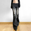 Vintage Low-Rise Flare Jeans for Women in Plaid Design