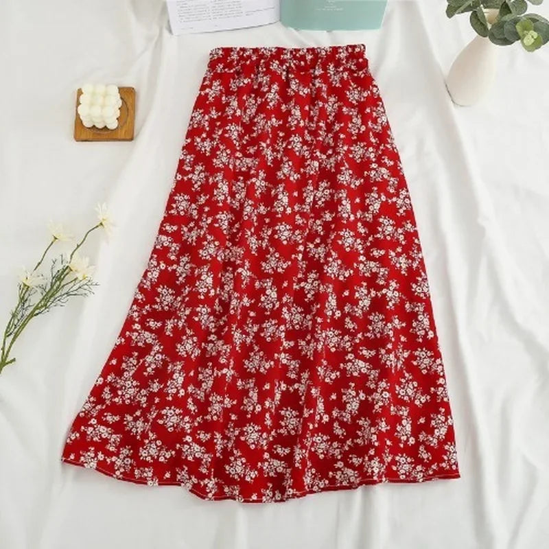 Floral Chiffon Skirt for Women - High-Waisted Beach Style