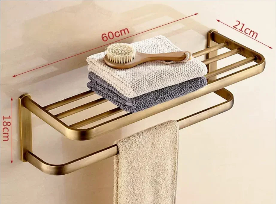 Antique Bronze Bathroom Hardware Set with Towel Rack and Shelf