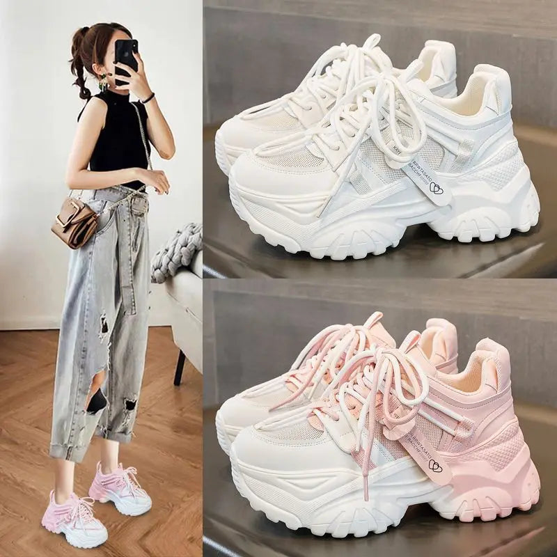 Women's Platform Sneakers Lace-Up Casual Shoes for Spring
