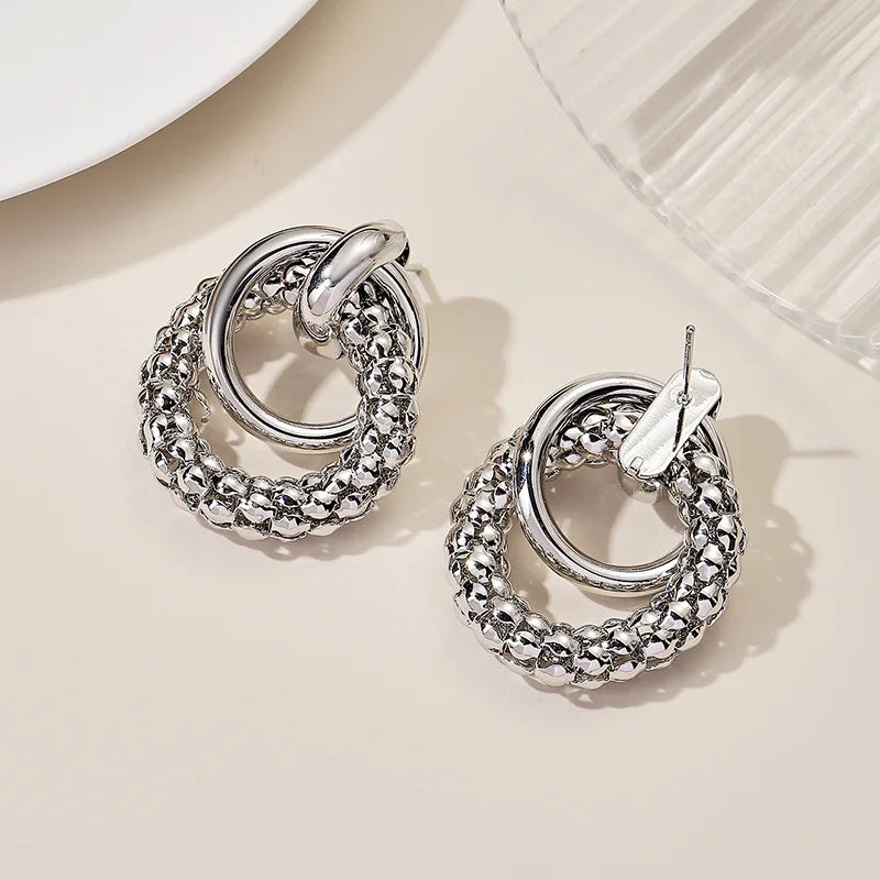 Trendy Women Drop Earrings Big Shiny Round Metal Design