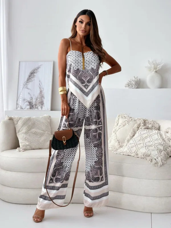 Chic Boho Print Spaghetti Strap Two Piece Set for Women