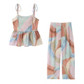 Chic Lace Trim Printed Pants Set for Women by MALEY LifeStyle