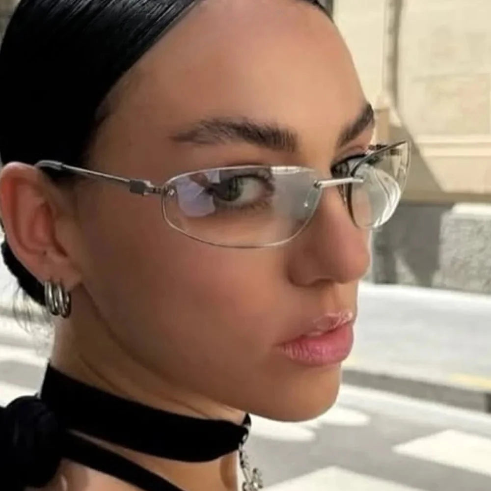 Gradient Alloy Sunglasses for Women in Silver Rectangle Style