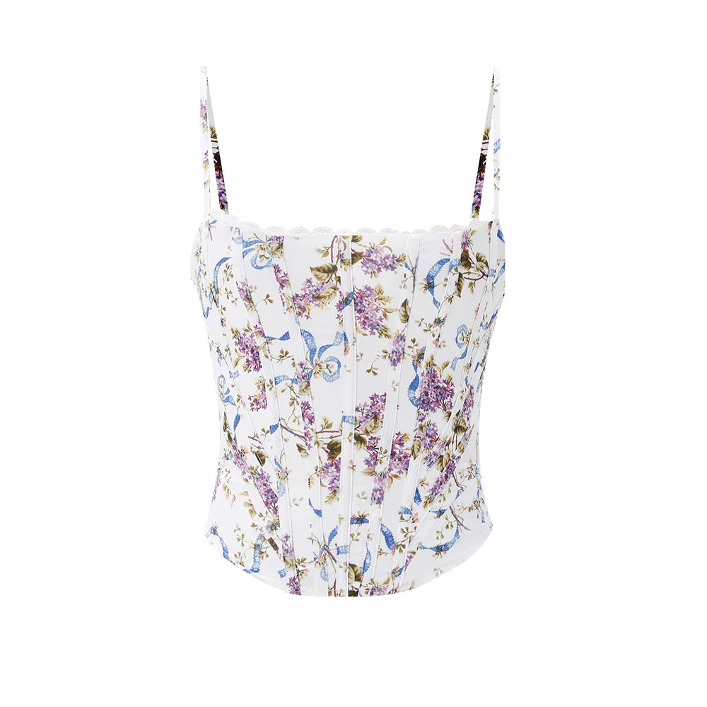 Oligai Floral Print Summer Cropped Top for Women