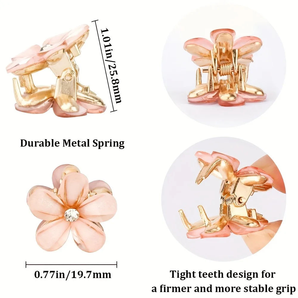 Flower Shaped Hair Grab Clips for Girls - Faux Pearl Alloy Barrettes