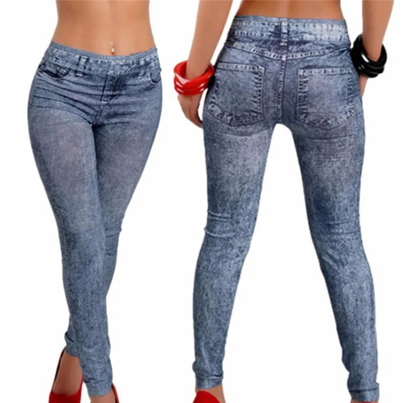 Women Plus Size Stretch Denim Faux Jean Pants in Blue