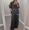 Stylish Grey Blazer and High Waist Pants Set for Women