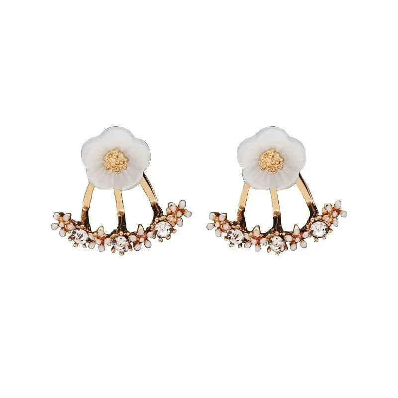 Trendy Women's Flower Stud Earrings in Metal with Zircon