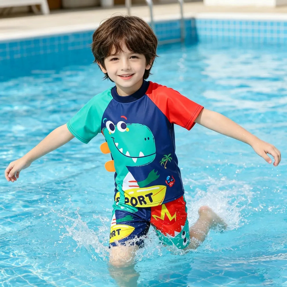 Boys Cartoon Swimwear 3 Piece Set for Ages 3 to 12