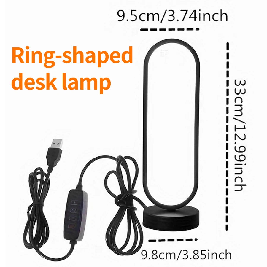 Dimmable LED Ring Table Lamp in Black for Bedroom and Living Room