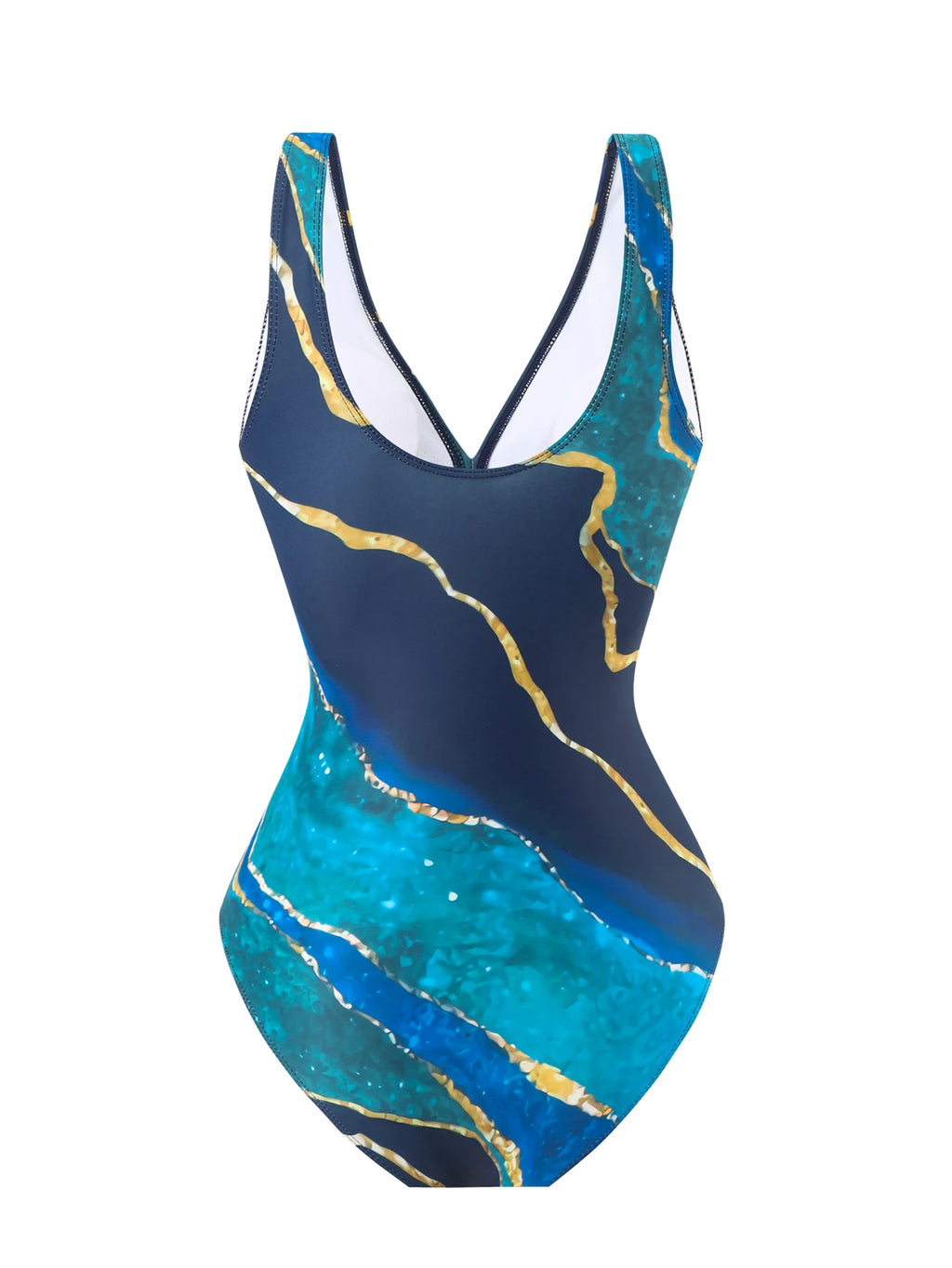 Blue Marble Print One-Piece Swimsuit for Women
