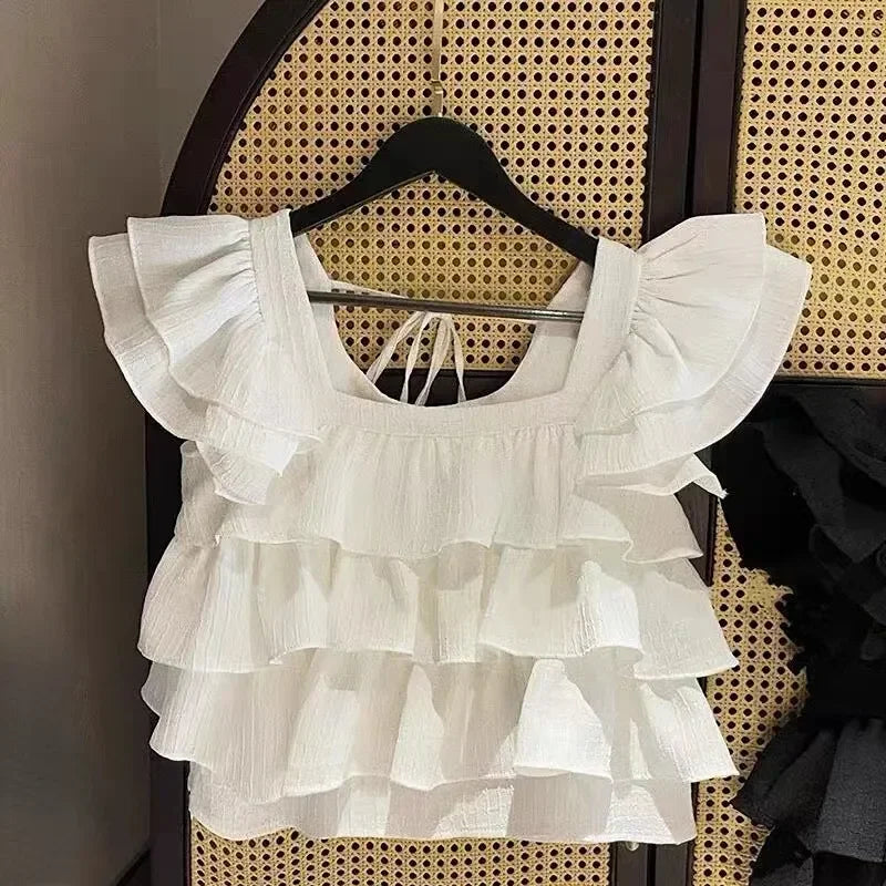 Girls Casual Cotton Ruffled Sleeveless Summer Blouse