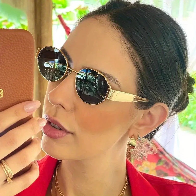 Trendy Oval Sunglasses for Women in Alloy Frame