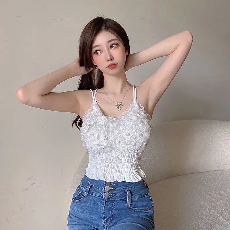 Floral Lace Spaghetti Strap Camisole for Women in Polyester