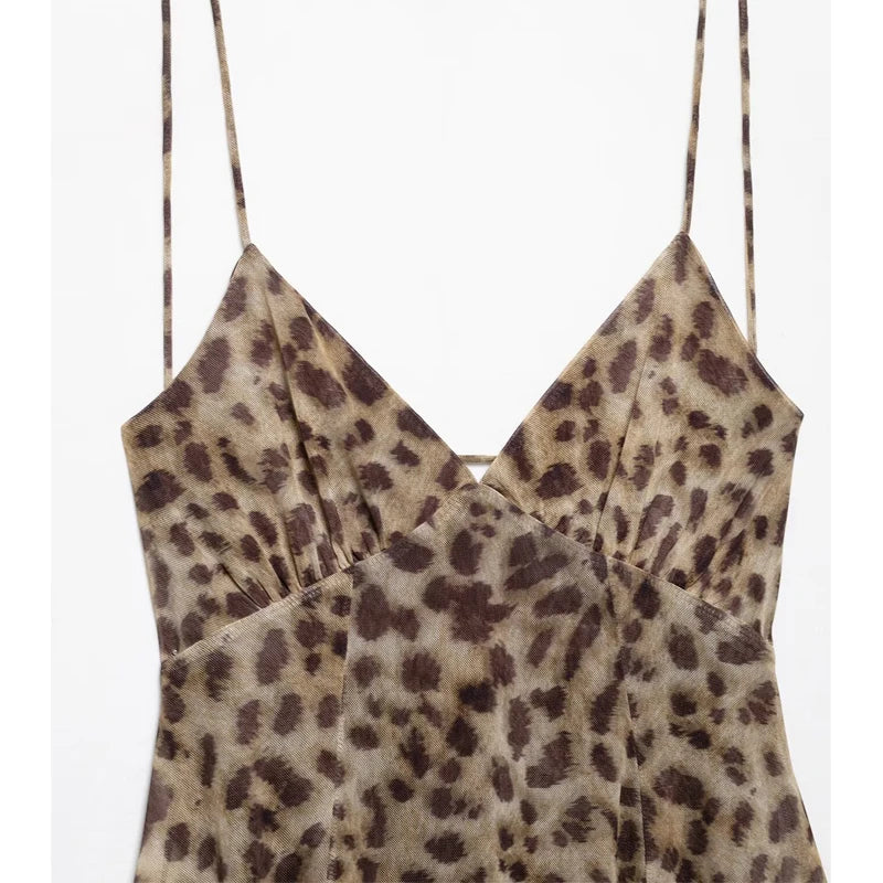 MUJER Leopard Print Tulle Mini Dress for Women