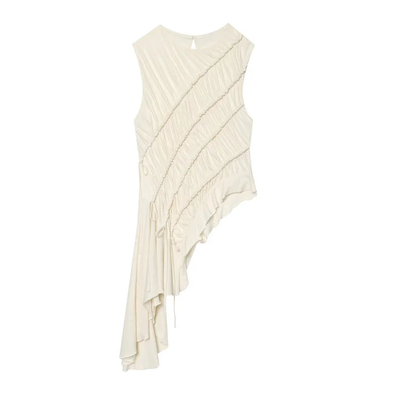 Women's Asymmetrical White Sleeveless Top by Guobioziy