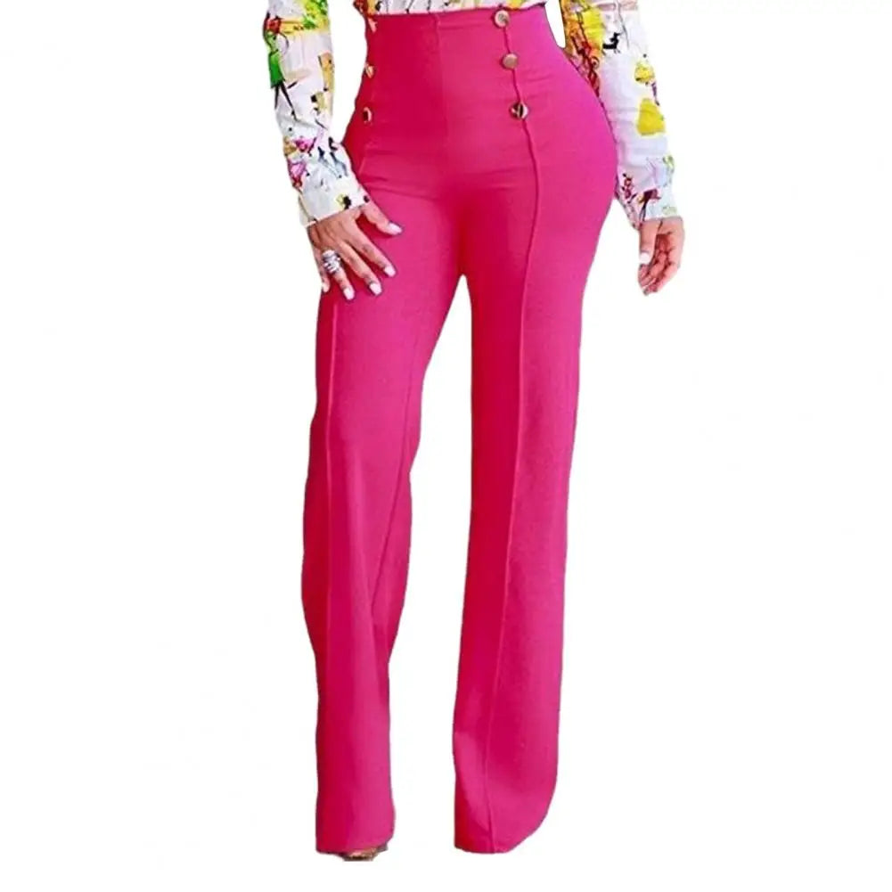 High Waist Straight Leg Women Pants with Double-Breasted Design