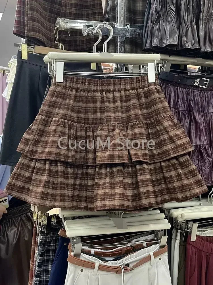 Japanese Y2k Ruffled Plaid Skirt for Women in Casual Style