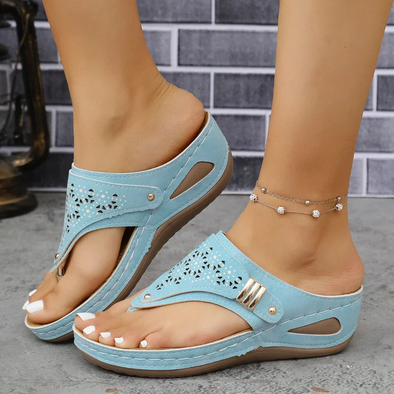 2026 New Woman Sandals New Leather Non-Slip Soft Platform Shoes for Women Flip Flops Summer Wedge Orthopedic Sandalias De Mujer