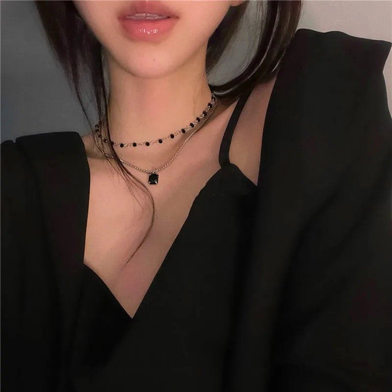 Silver Double Layer Geometric Choker Necklace for Women