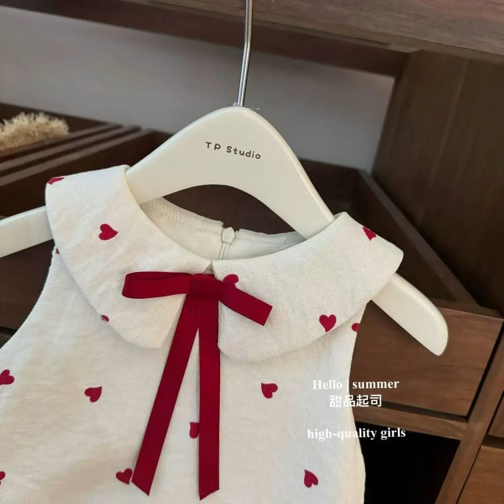 Korean Girls Summer Cotton Heart Dress for Ages 1-3