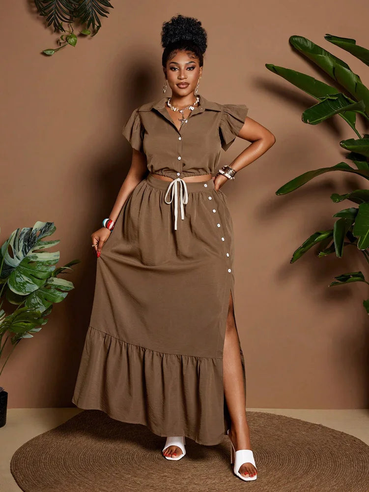 Elegant Plus-Size Two-Piece Set with Flare Sleeves