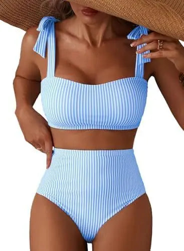 Striped High Waisted Bikini Set for Women by MALEY LifeStyle