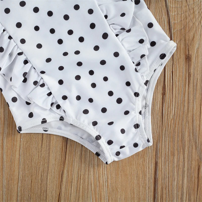 Stylish Black and White Polka Dot Swimsuit for Toddler Girls