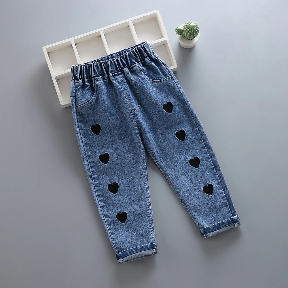 Girls Denim Pencil Pants with Elastic Waist for Casual Wear