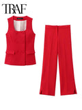 Klkxmyt Women's Vintage Office Suit Set with Chic Vest and Pants