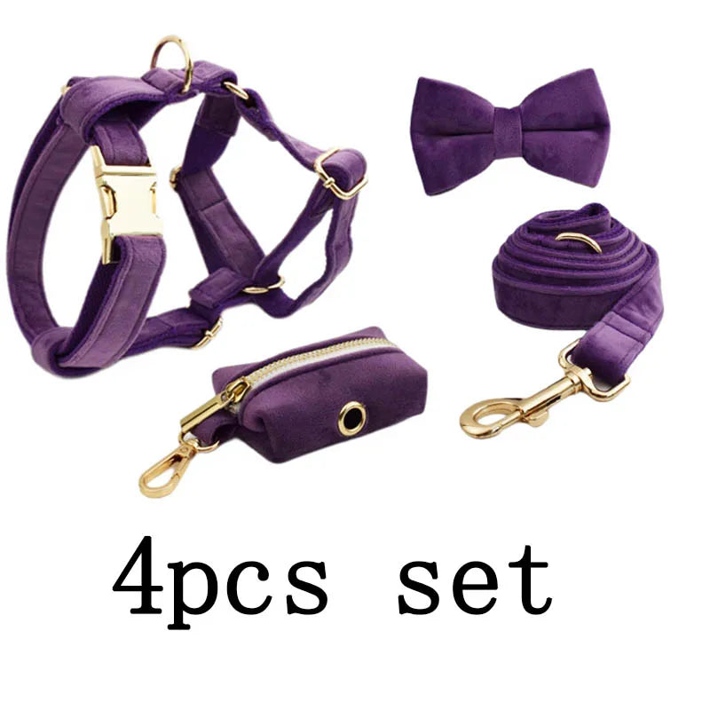 Luxury Velvet Pet Collar and Leash Set with Custom Engraving