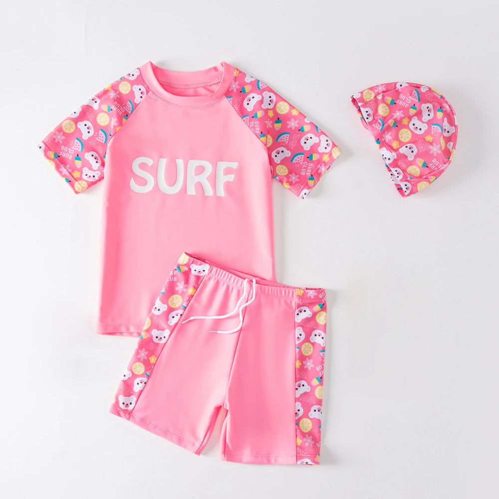 Boys Surf Rash Guard Set with Cap and Shorts for Summer