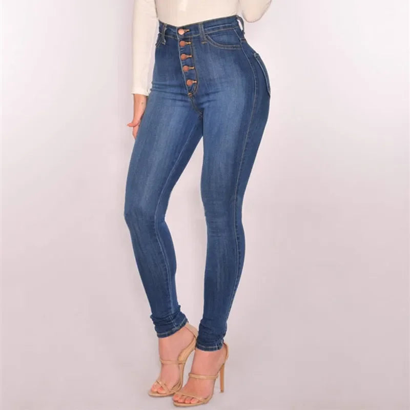 High Waist Push Up Jeans for Women in Washed Denim