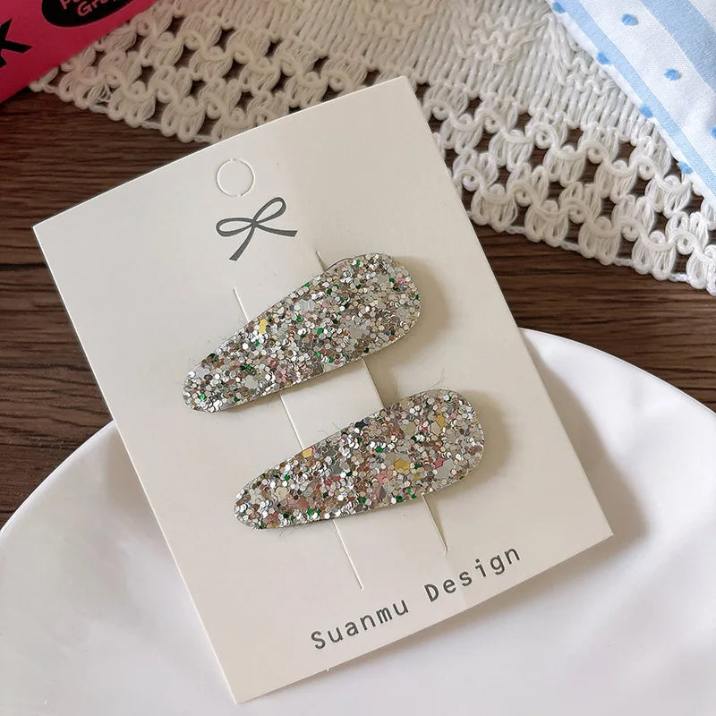 Glitter Teardrop Hair Clips for Girls - Cotton Blend Barrettes