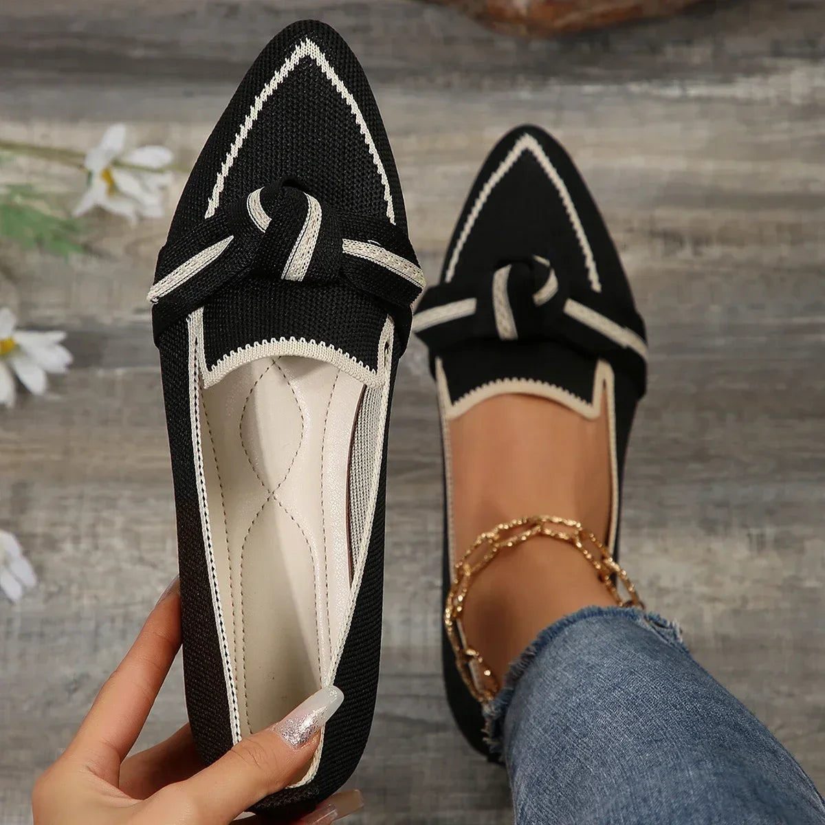 Knitted Slip-On Women Flats for Casual Spring and Autumn Wear